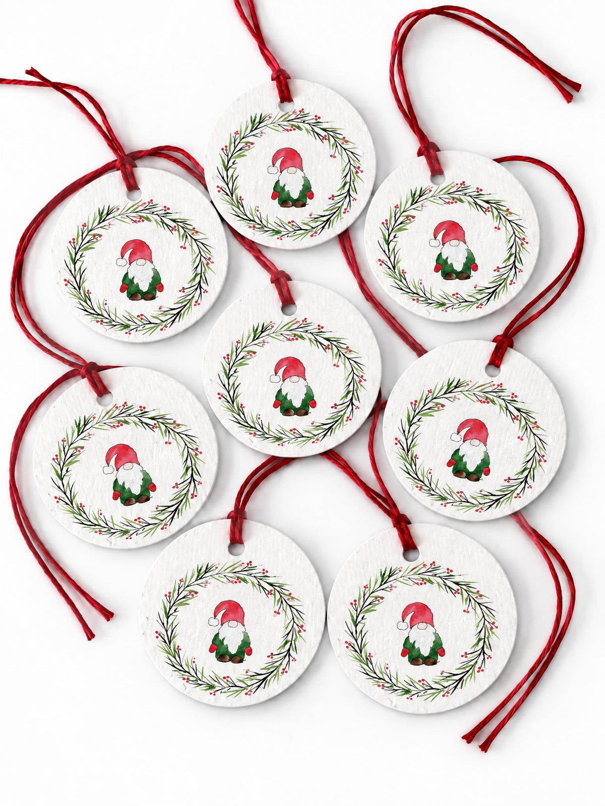 Plantable Seed Christmas Gift Tag Set of 8 Gnome with Wreath