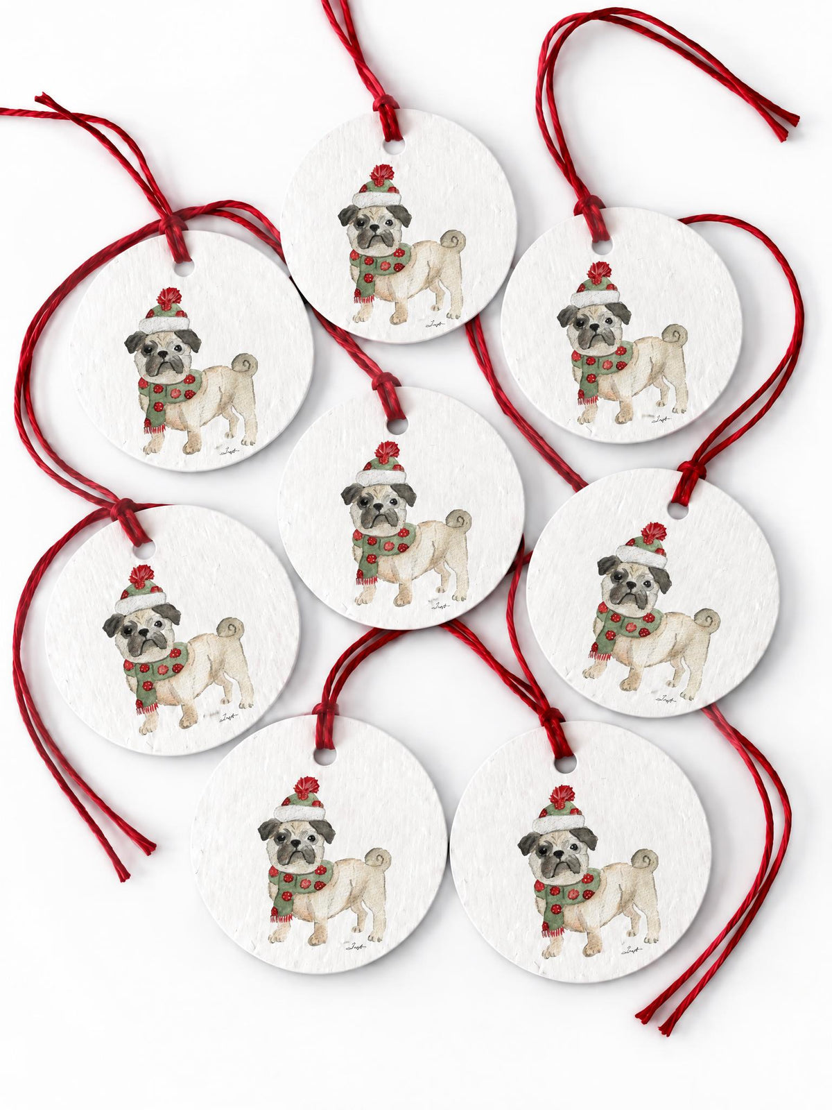 Plantable Seed Christmas Gift Tag Set of 8 Christmas Pug