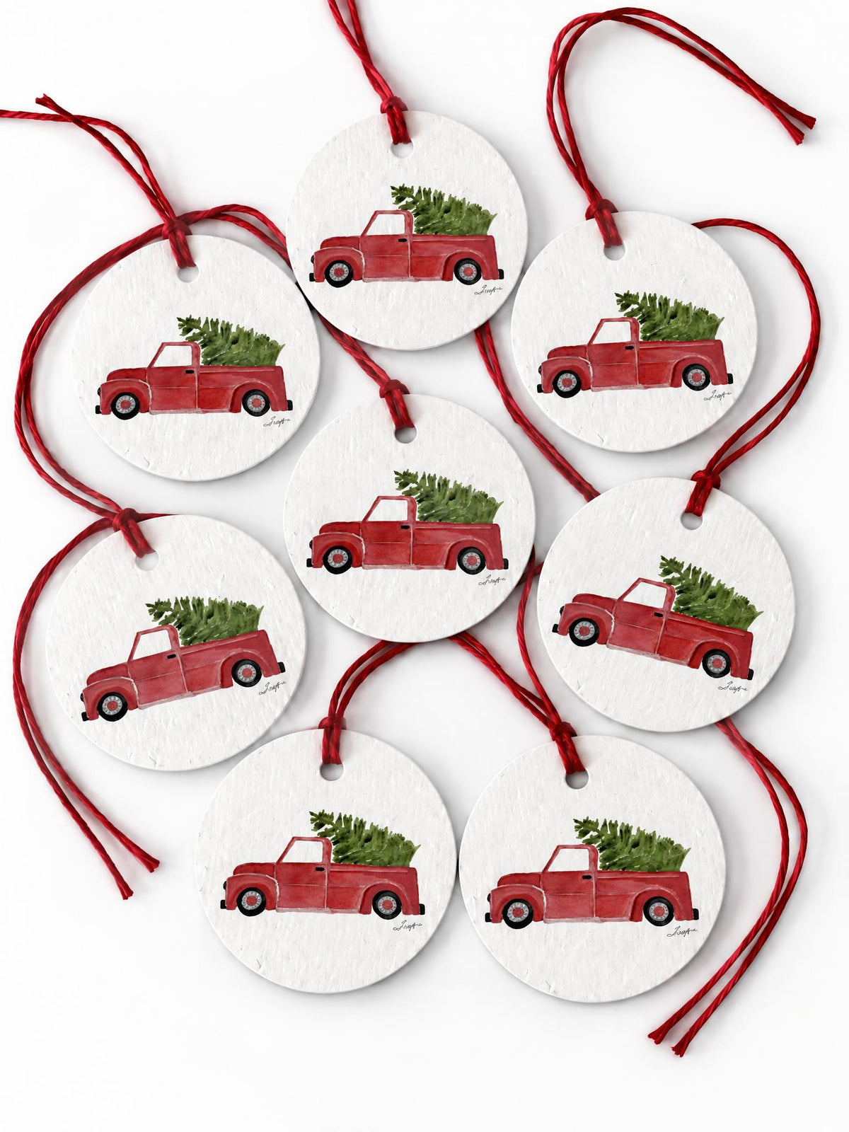 Plantable Seed Christmas Gift Tag Set of 8 Red Truck with Tree