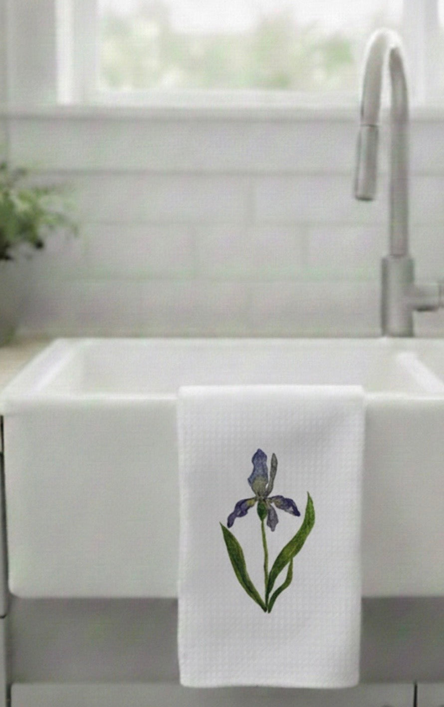 Microfiber Kitchen Towel Watercolor Art Iris