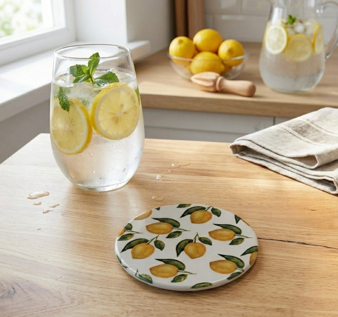 Lemons Ceramic & Cork Coaster - Original Art