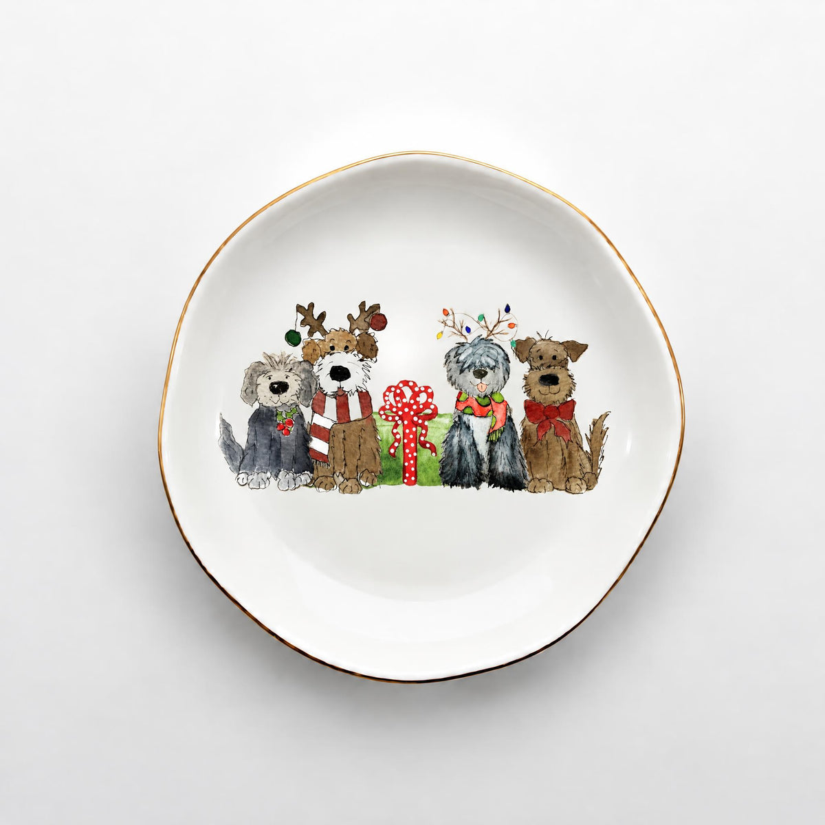 Christmas Dogs Jewelry & Trinket Dish - Original Art Series
