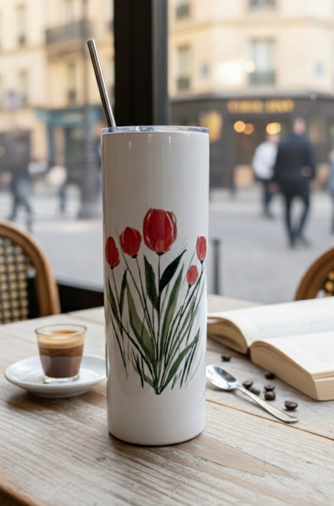 20oz Insulated Skinny Tumbler Red Tulips Original Art Series