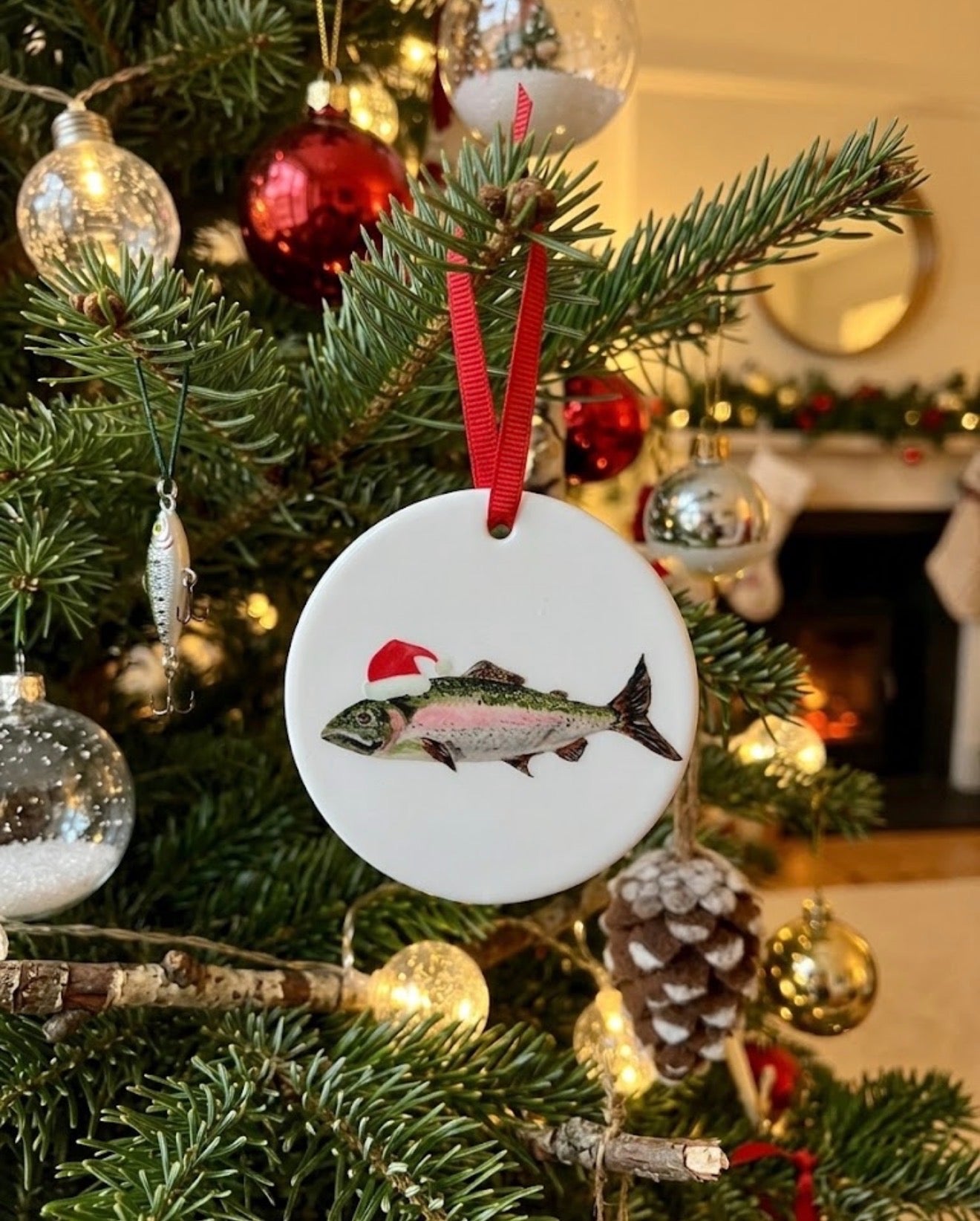 Santa Trout Ceramic Christmas Ornament