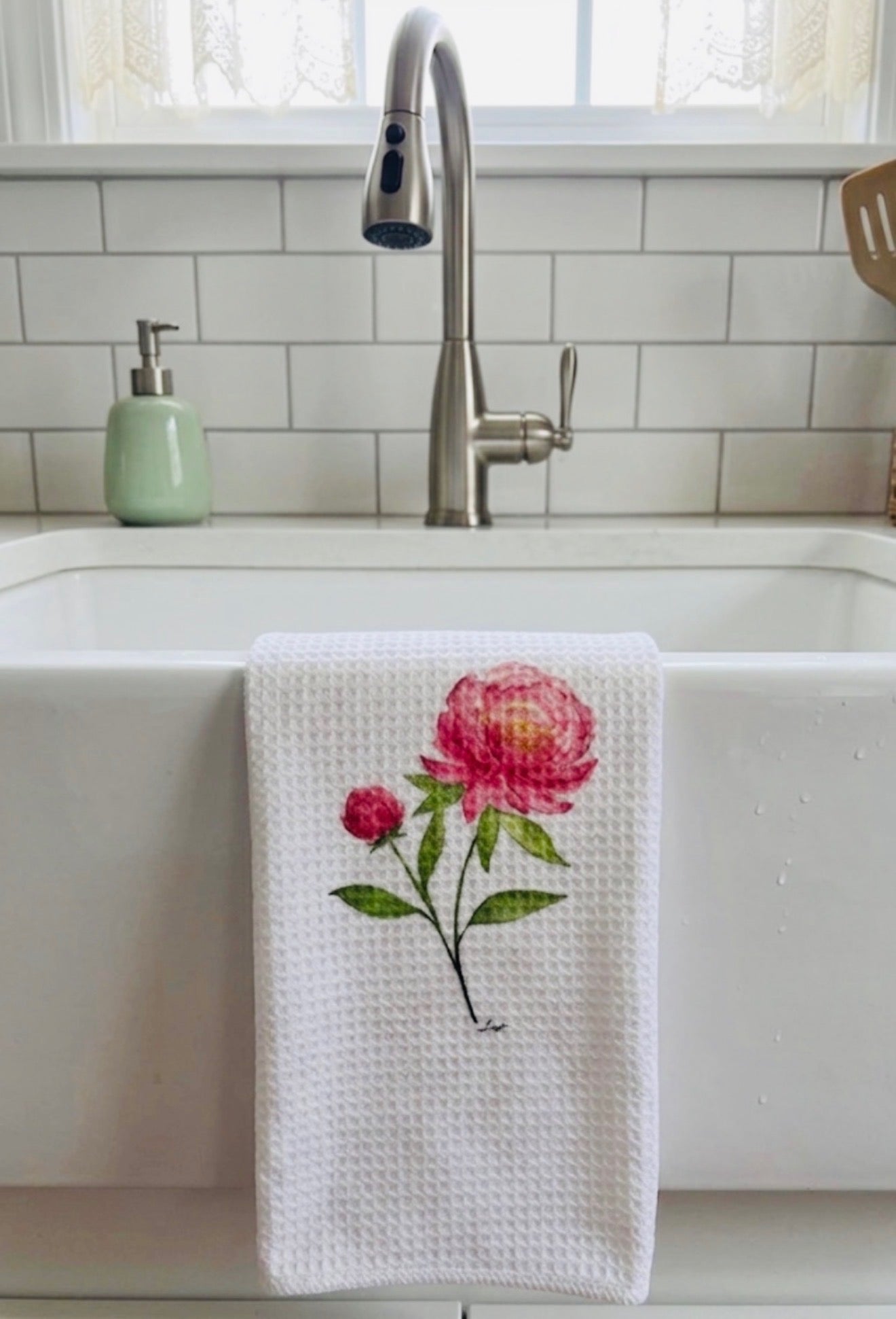 Microfiber Kitchen Towel Watercolor Art Peonies
