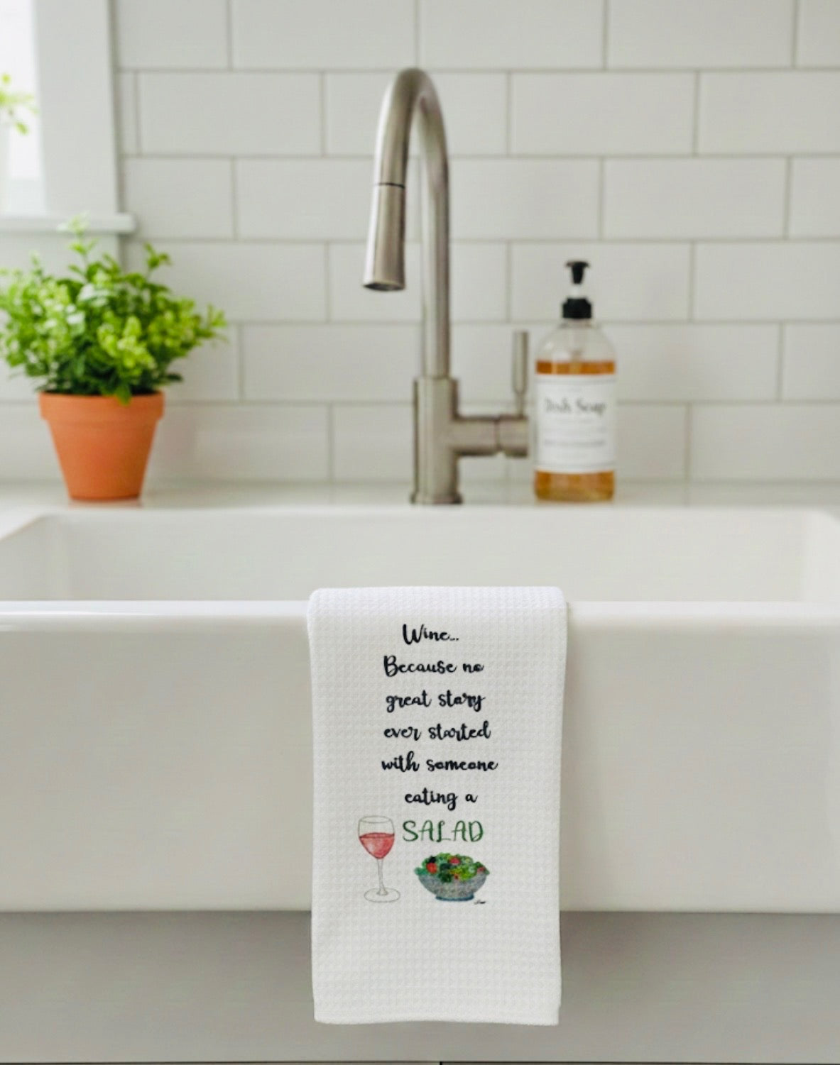 Microfiber Kitchen Towel Watercolor Art Salad/Wine