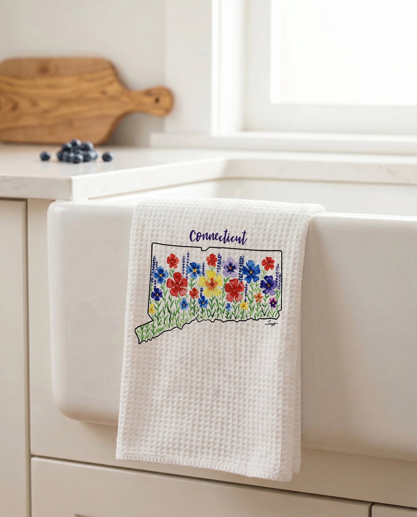 Microfiber Kitchen Towel Watercolor Art CT Wildflowers