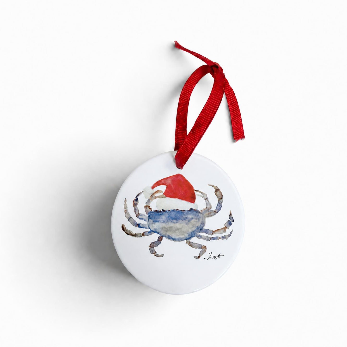 Santa Blue Crab Ceramic Christmas Ornament