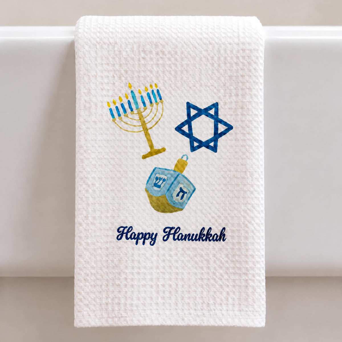 Microfiber Kitchen Towel Watercolor Art Happy Hanukkah
