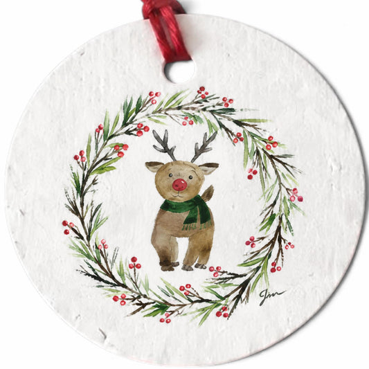 Plantable Seed Christmas Gift Tag Set of 8 Deer Wreath