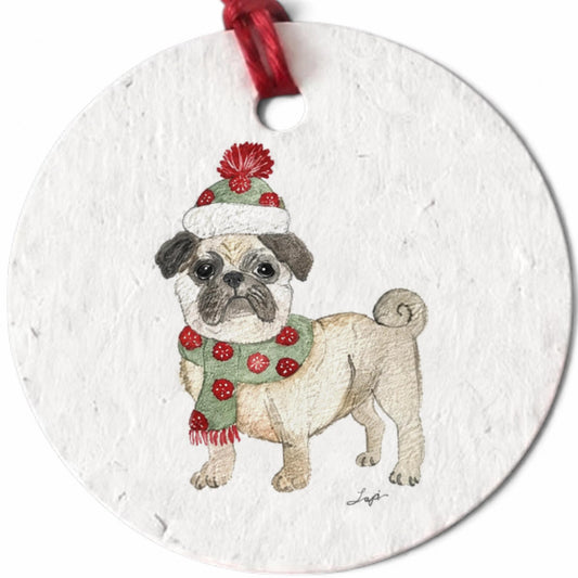 Plantable Seed Christmas Gift Tag Set of 8 Christmas Pug
