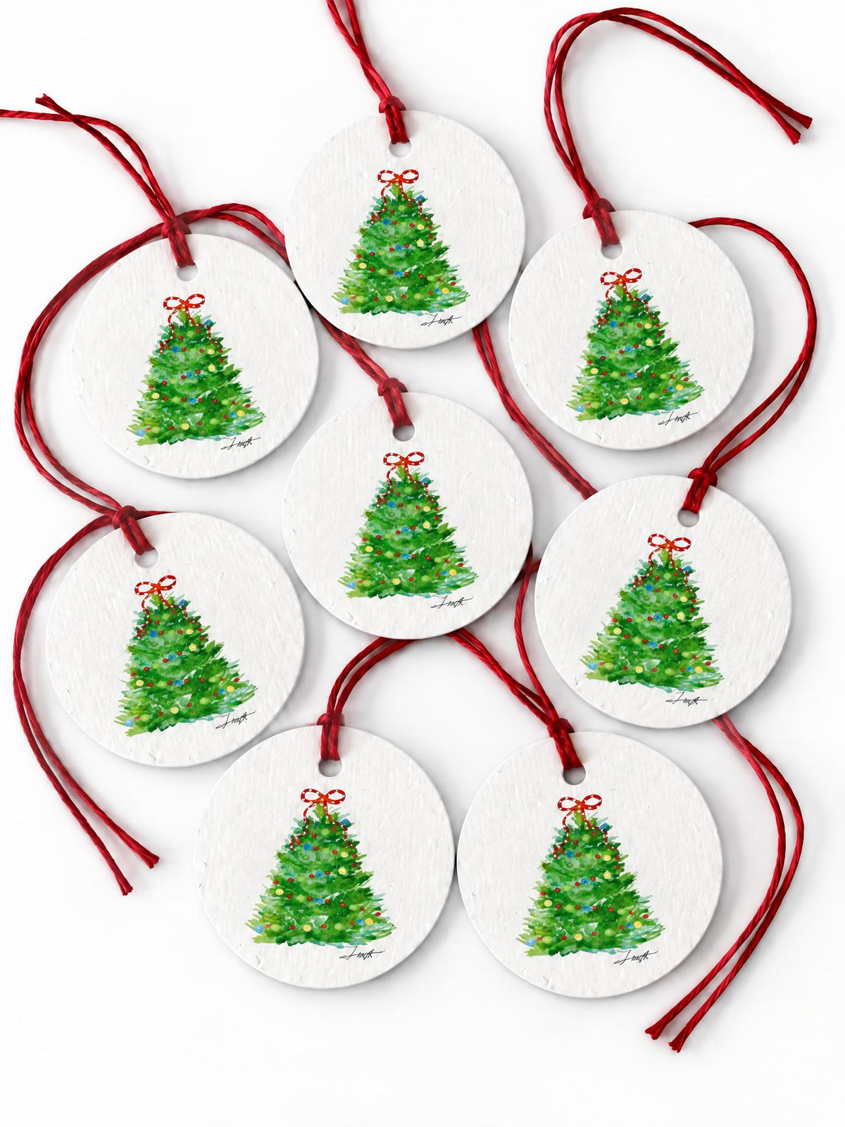Plantable Seed Christmas Gift Tag Set of 8 Bushy Tree Red Ribbon Top