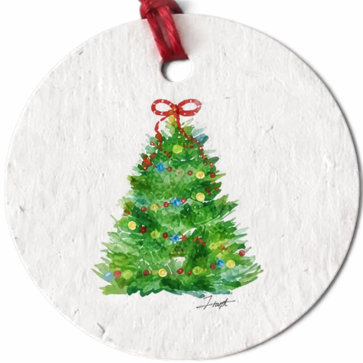 Plantable Seed Christmas Gift Tag Set of 8 Bushy Tree Red Ribbon Top