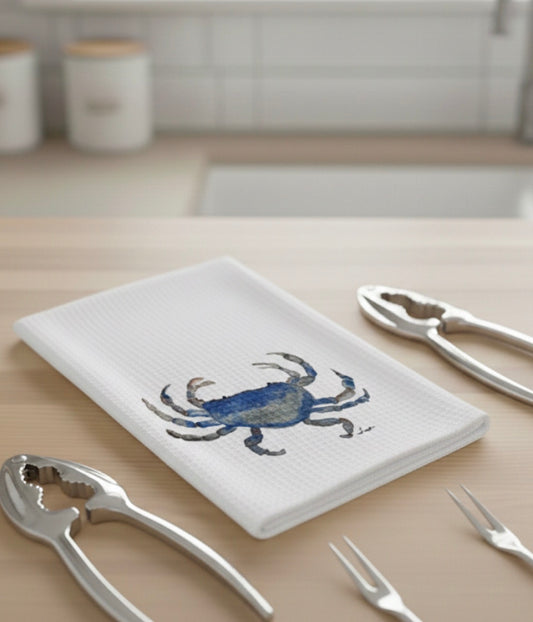 Microfiber Kitchen Towel Watercolor Art Blue Crab