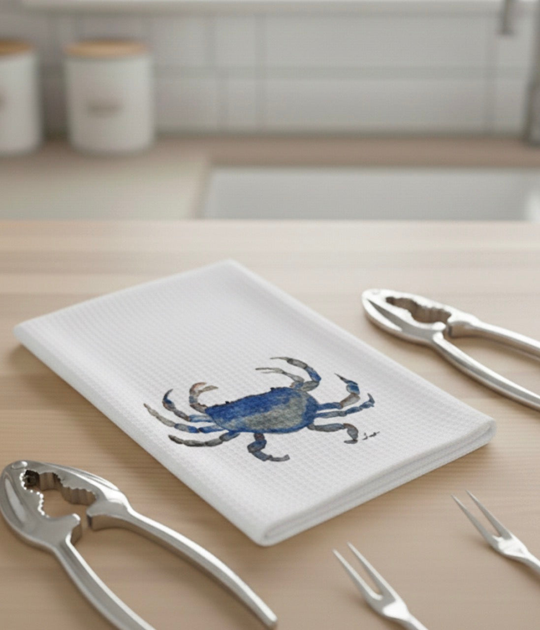 Microfiber Kitchen Towel Watercolor Art Blue Crab