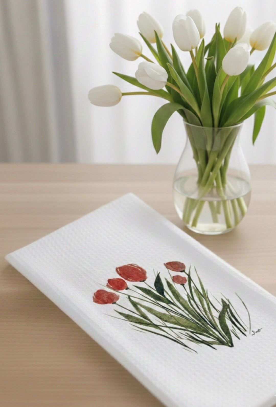 Red Tulips Kitchen Towel