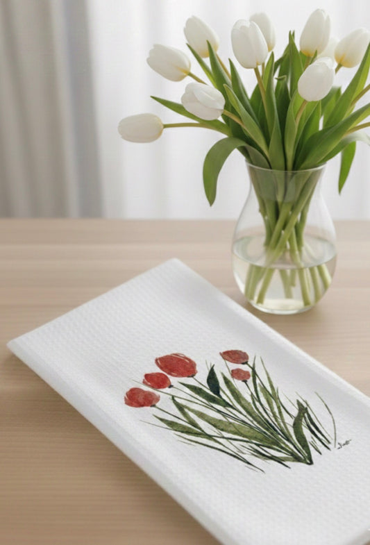 Red Tulips Kitchen Towel