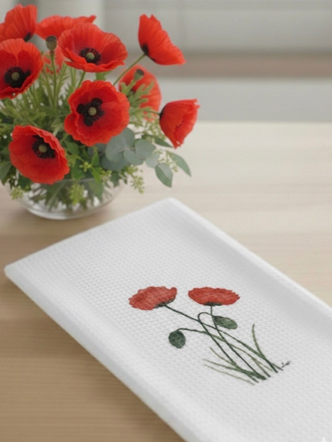Microfiber Kitchen Towel Watercolor Art Poppies