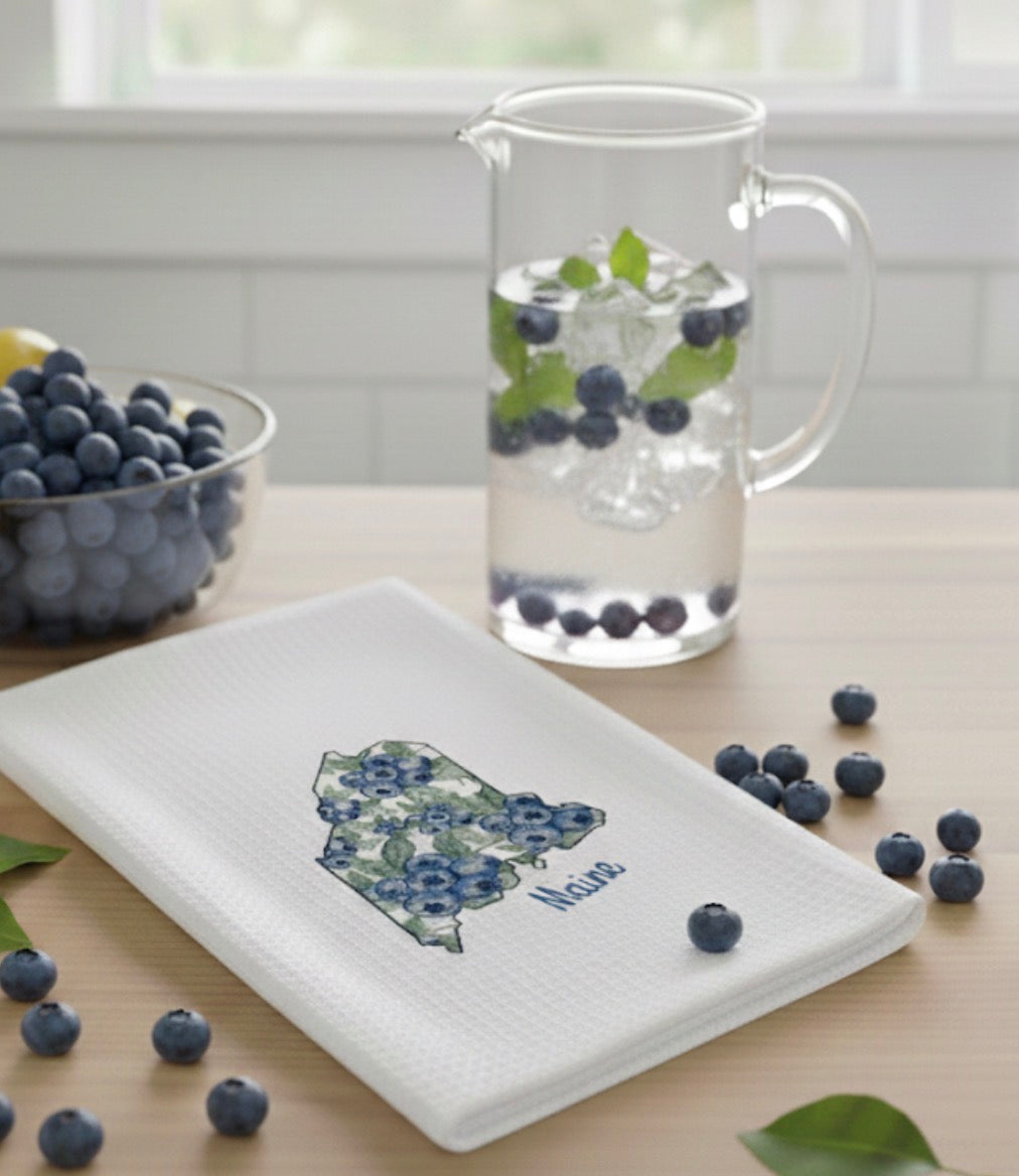 Microfiber Kitchen Towel Watercolor Art Maine Blueberries