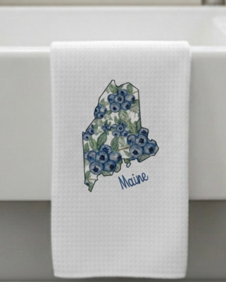 Microfiber Kitchen Towel Watercolor Art Maine Blueberries