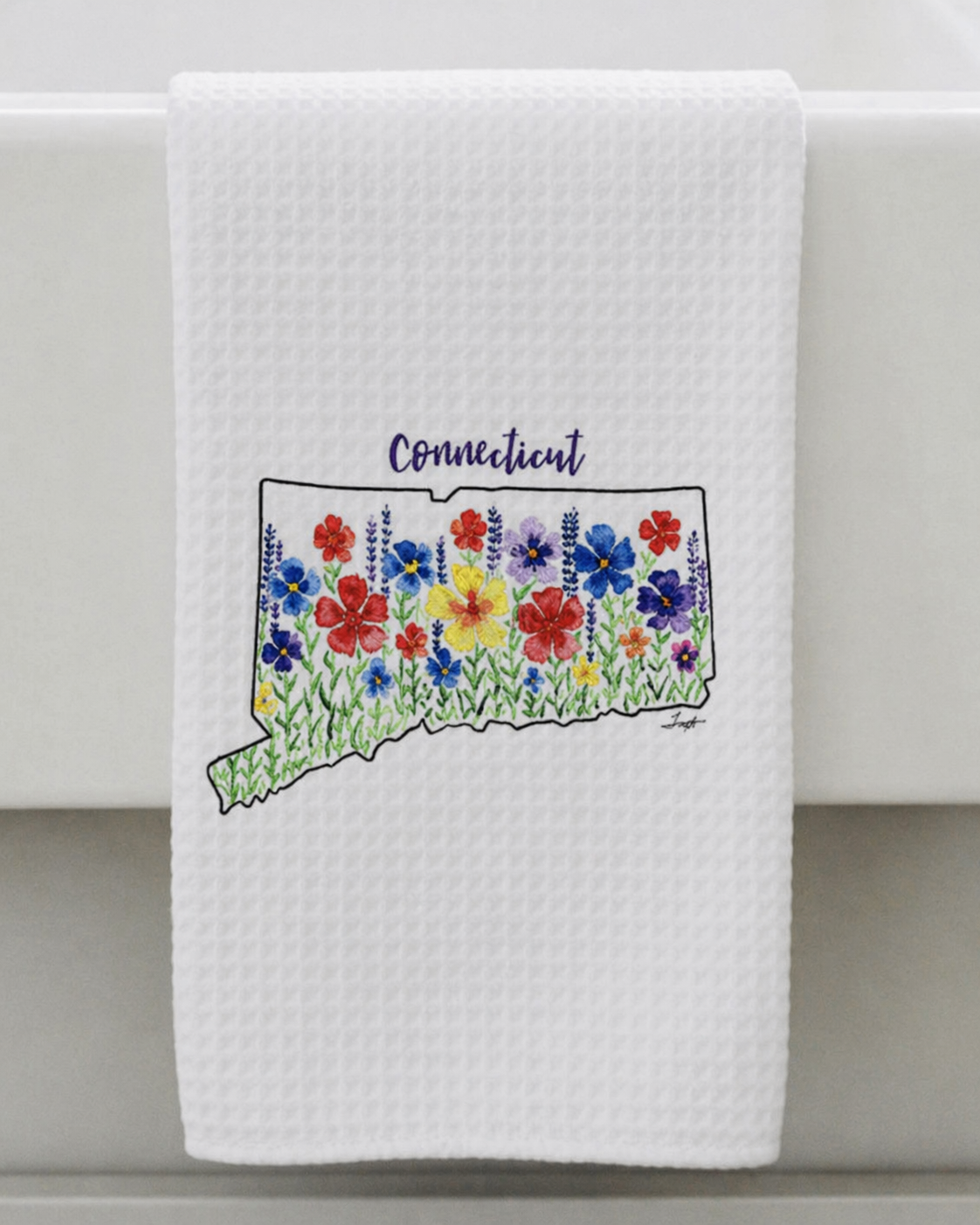 Microfiber Kitchen Towel Watercolor Art CT Wildflowers