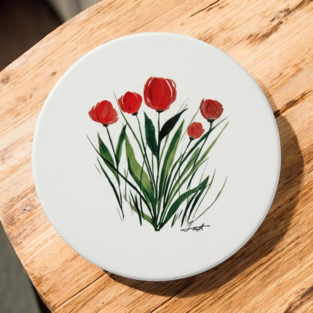 Tulips Ceramic & Cork Coaster - Original Art