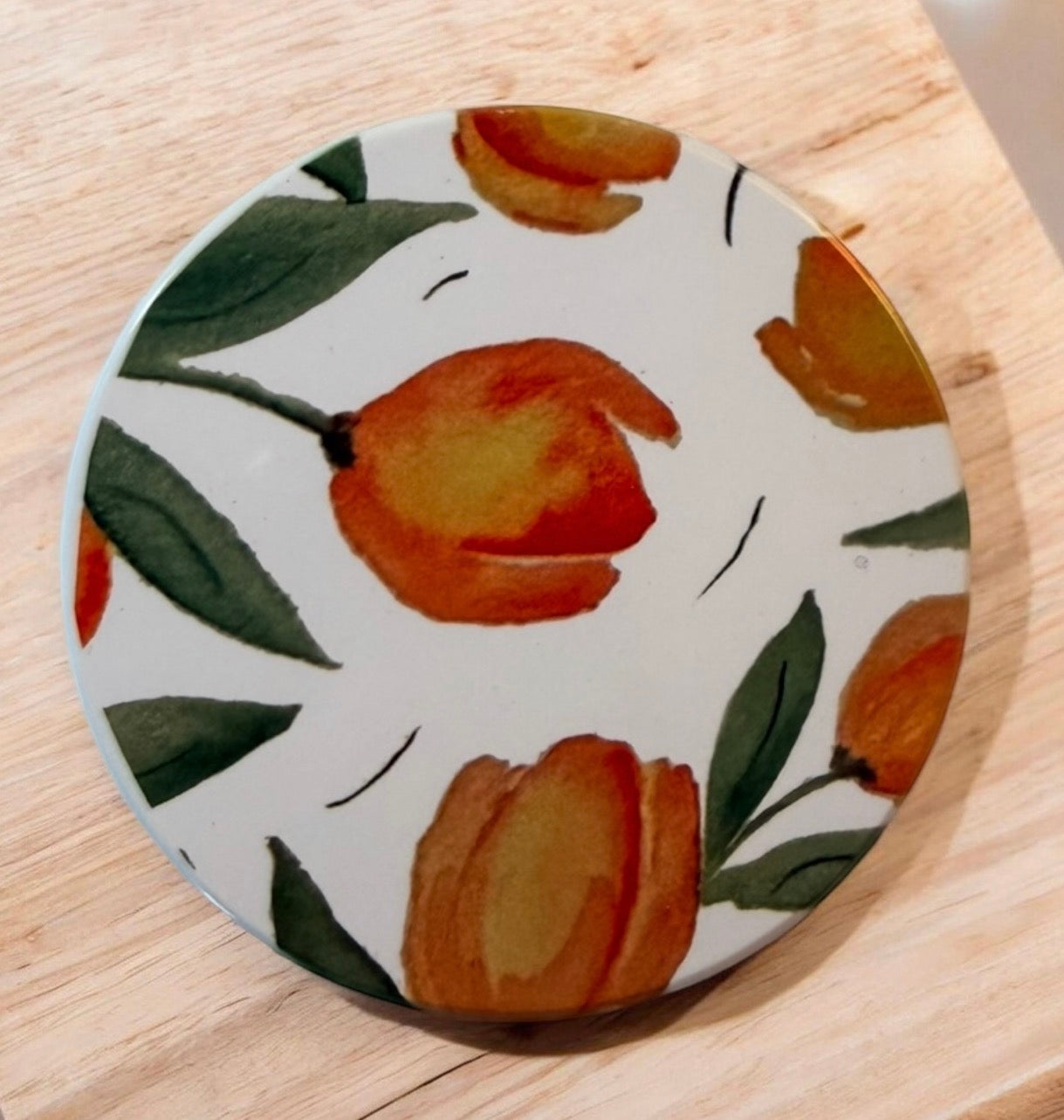 Orange Tulips Ceramic & Cork Coaster - Original Art