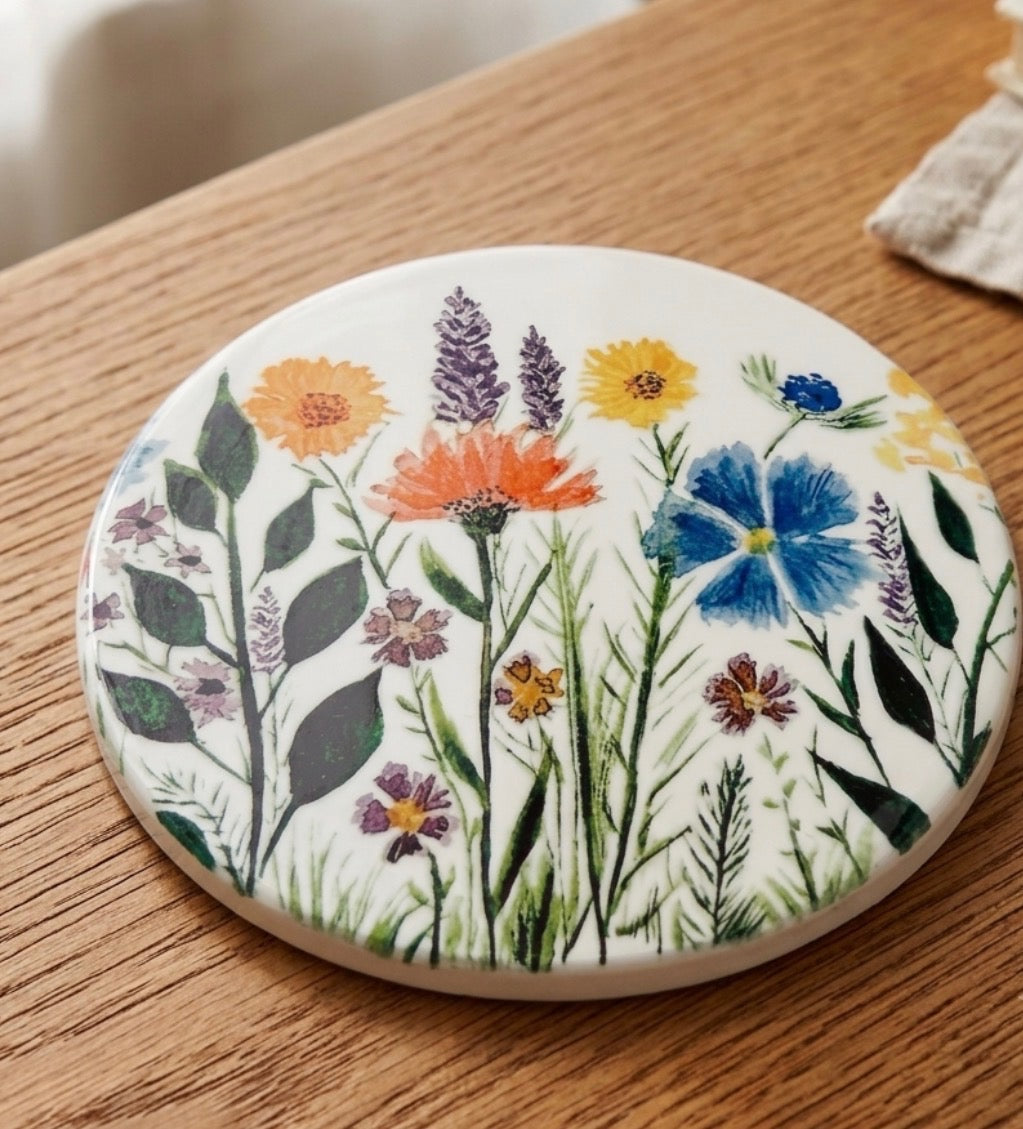 Wildflowers Ceramic & Cork Coaster - Original Art
