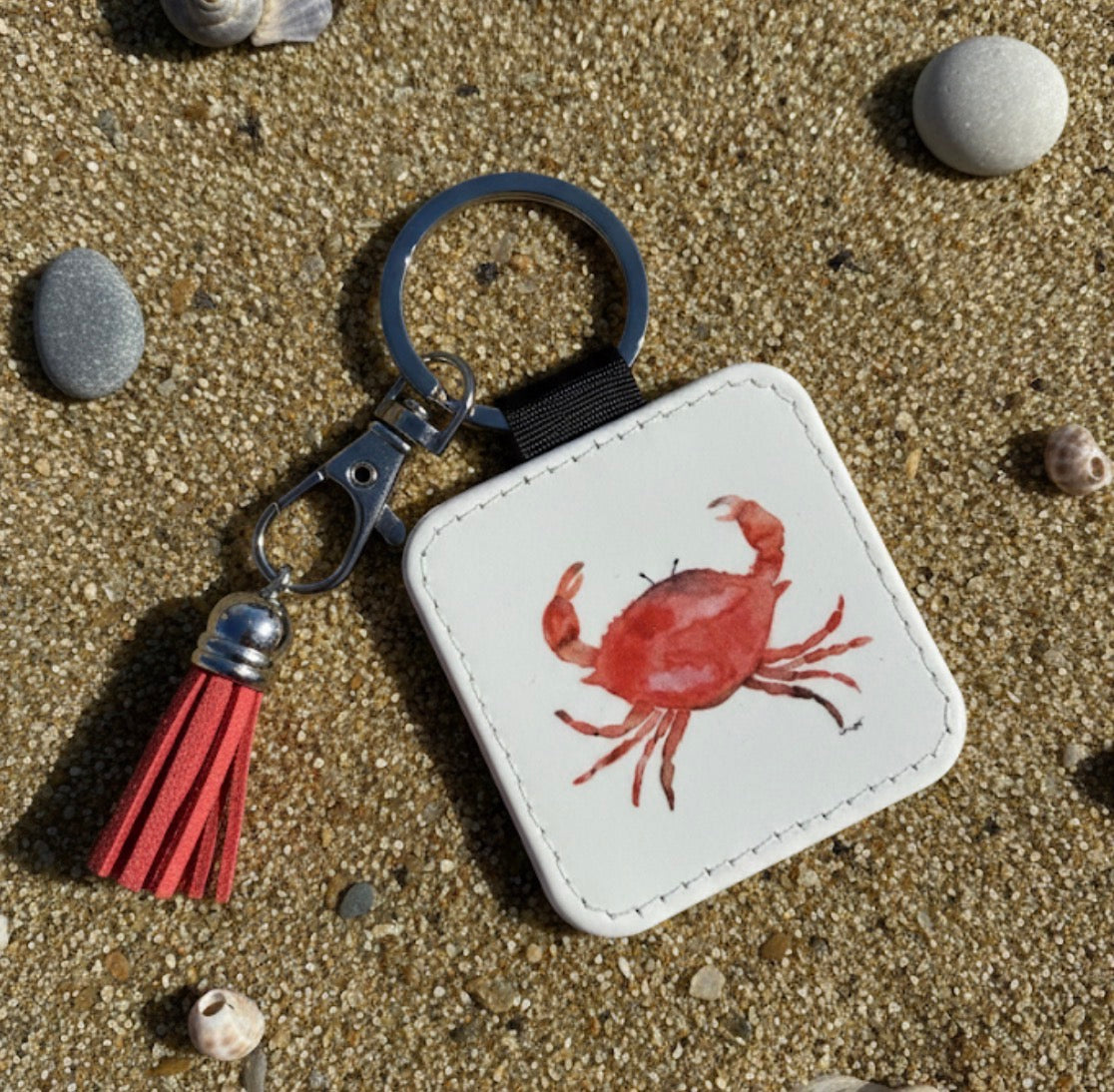 Red Crab Tassel Keychain - Hand-Painted Art Charm