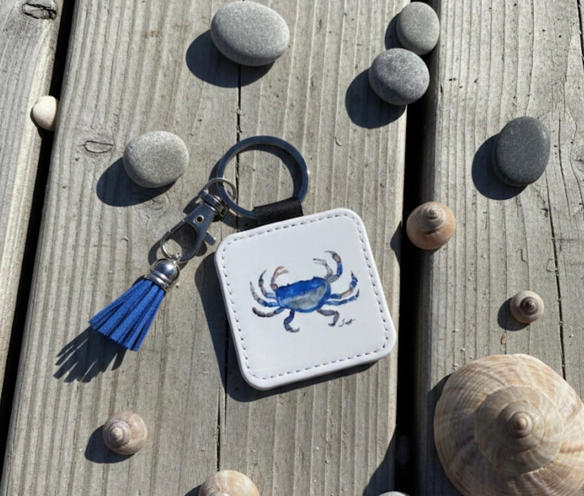 Blue Crab Tassel Keychain - Hand-Painted Art Charm