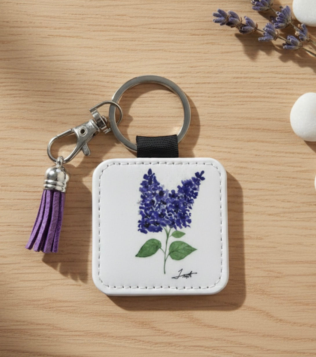 Lilacs Tassel Keychain - Hand-Painted Art Charm
