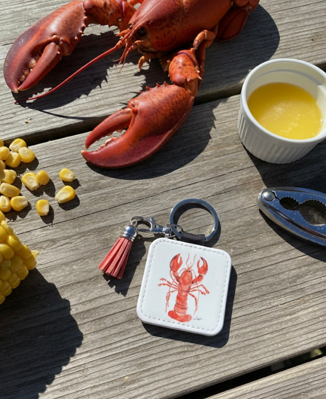 Red Lobster Tassel Keychain - Hand-Painted Art Charm