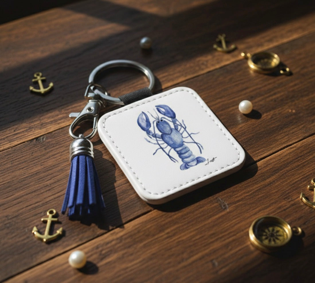 Blue Lobster Tassel Keychain - Hand-Painted Art Charm