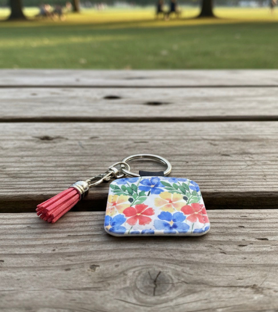 Bright Flowers Tassel Keychain - Hand-Painted Art Charm