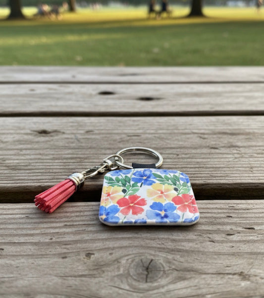 Bright Flowers Tassel Keychain - Hand-Painted Art Charm