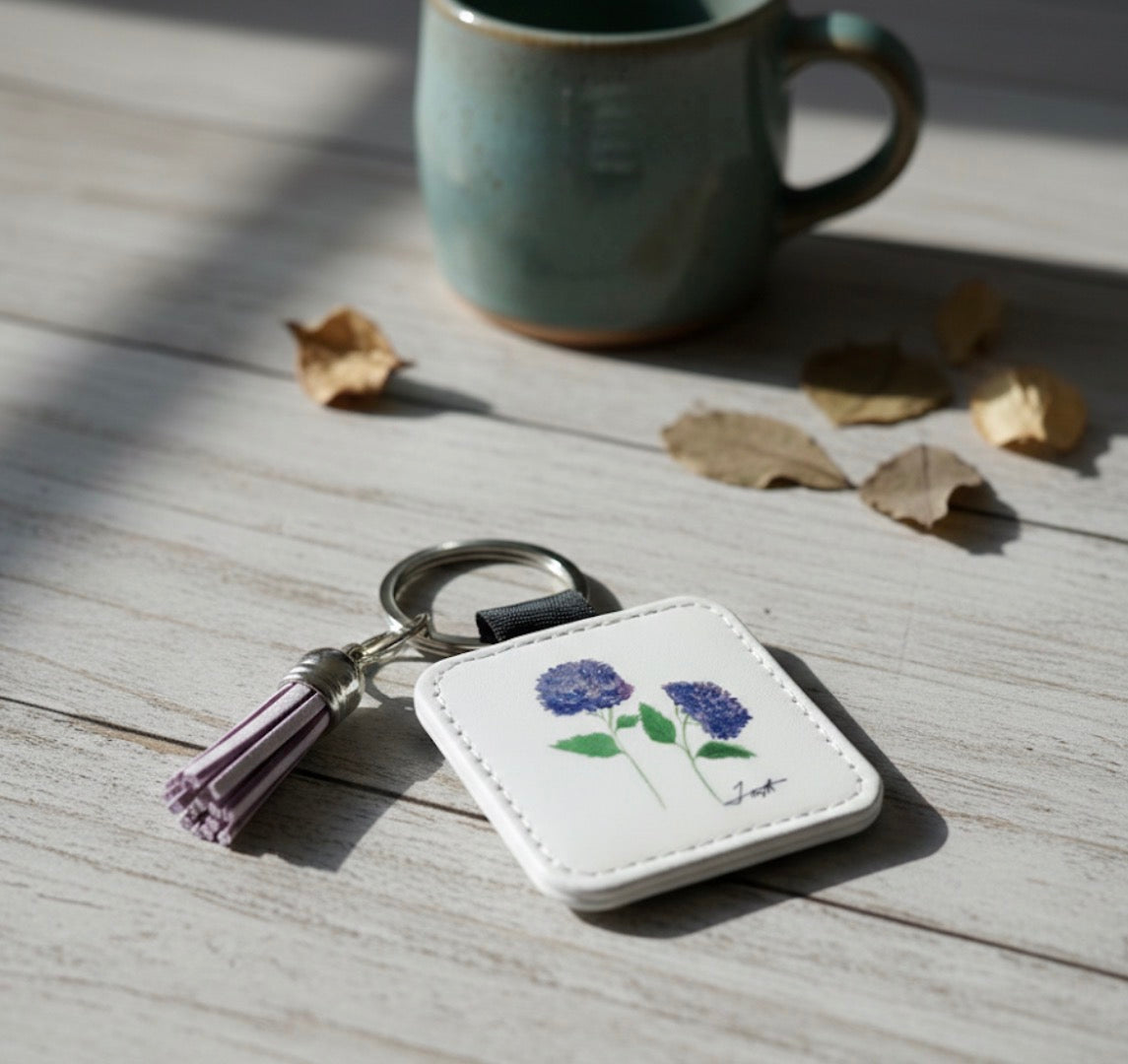 Hydrangea Tassel Keychain - Hand-Painted Art Charm