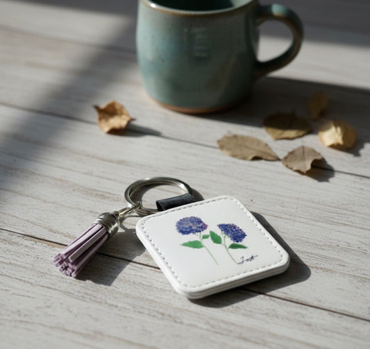 Hydrangea Tassel Keychain - Hand-Painted Art Charm