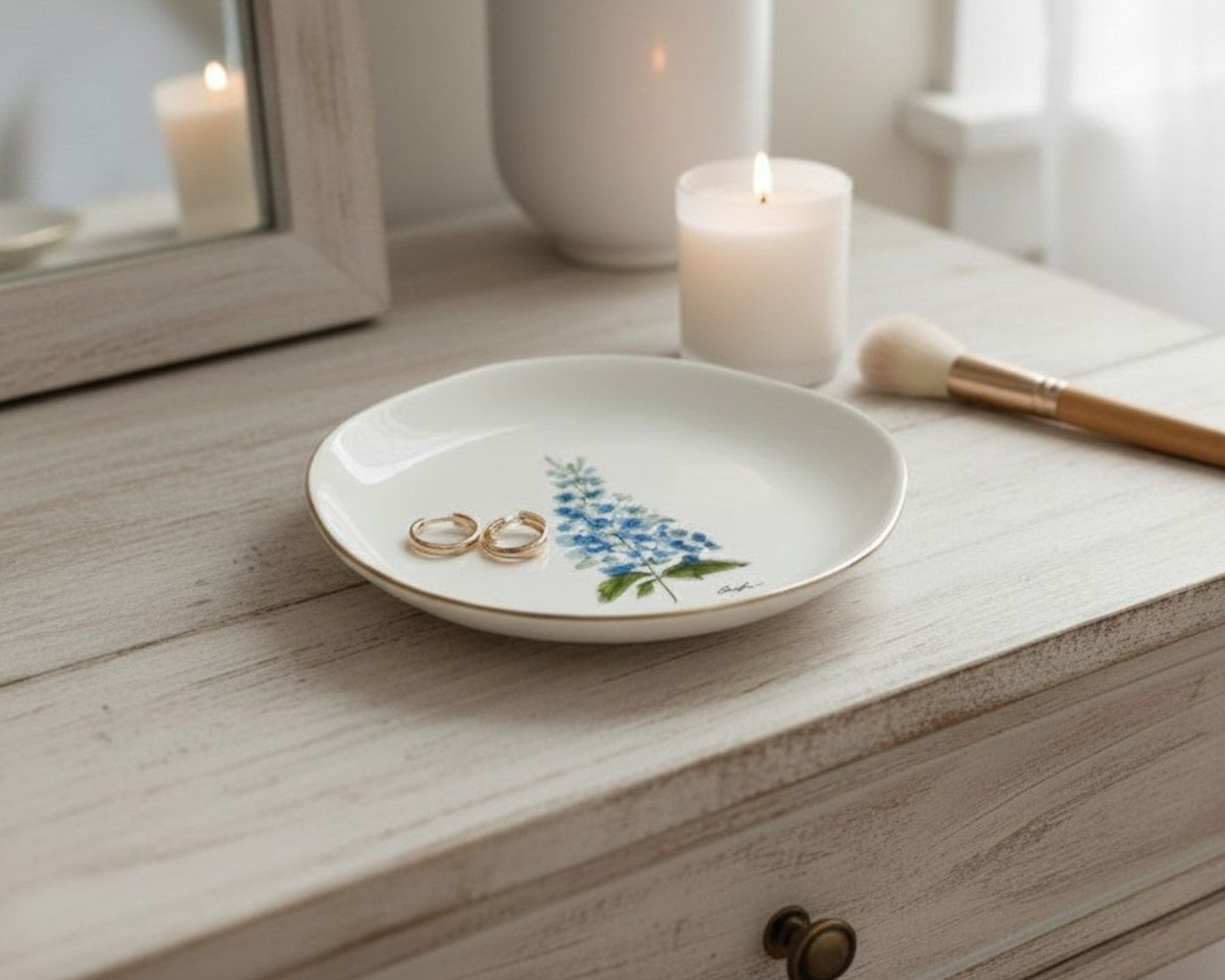 Blue Flower Jewelry & Trinket Dish - Original Art Series