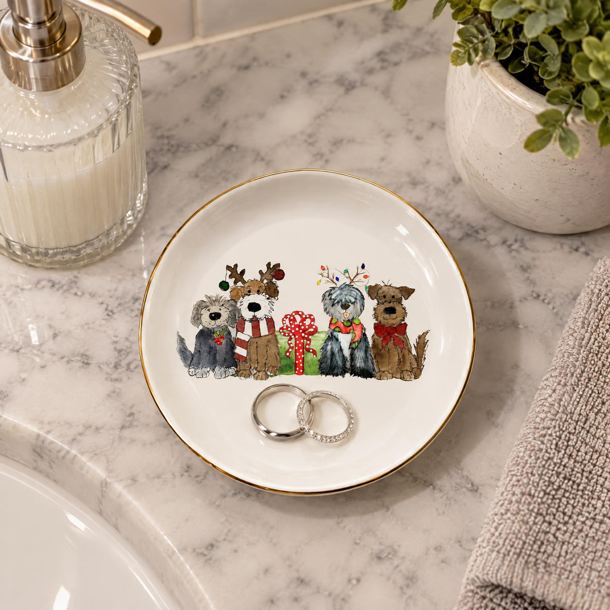 Christmas Dogs Jewelry & Trinket Dish - Original Art Series