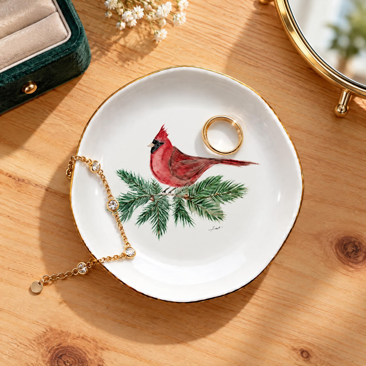 Cardinal on Tree Jewelry & Trinket Dish - Original Art Series