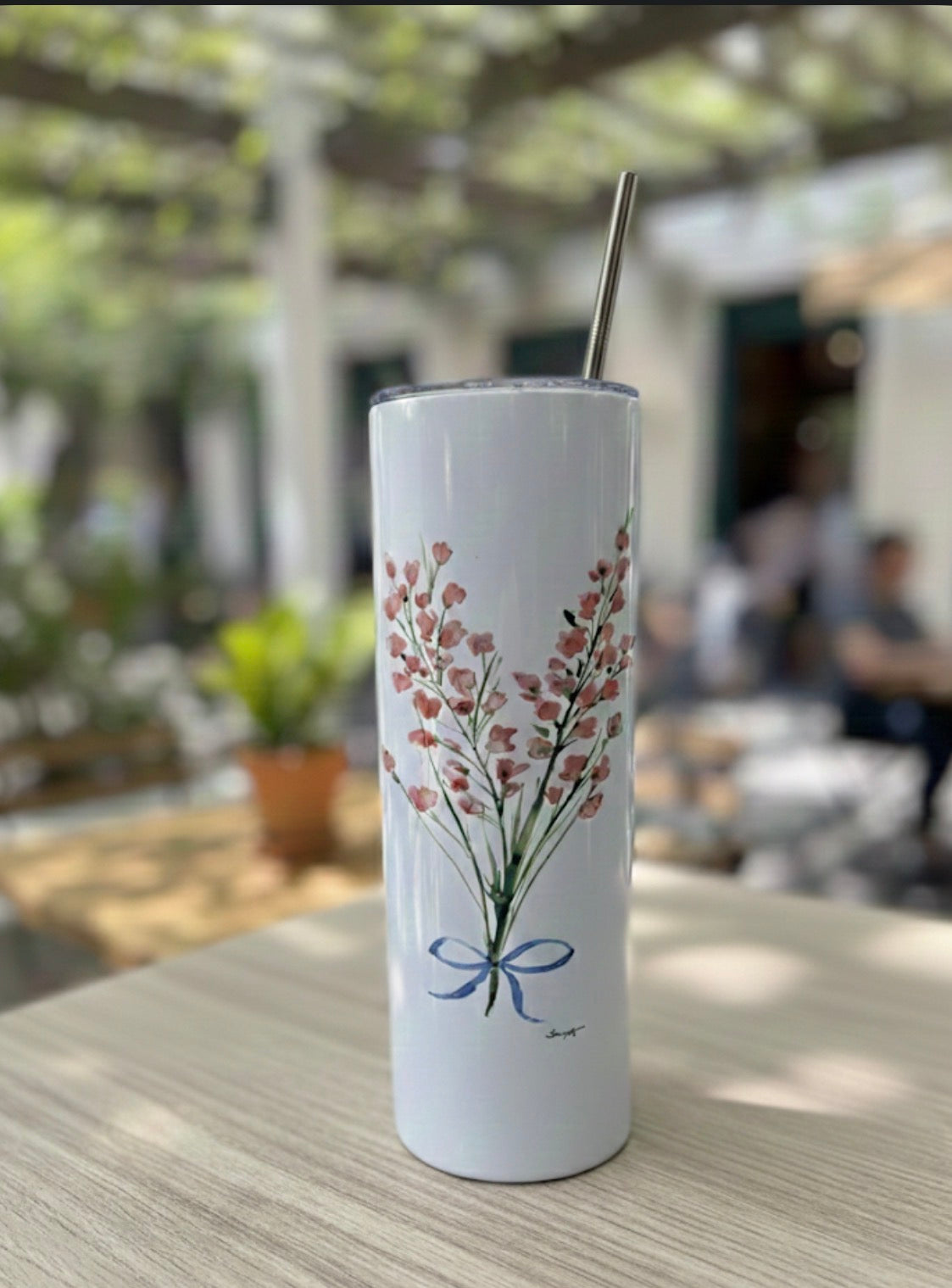 20oz Insulated Skinny Tumbler Pink Flower Original Art Series