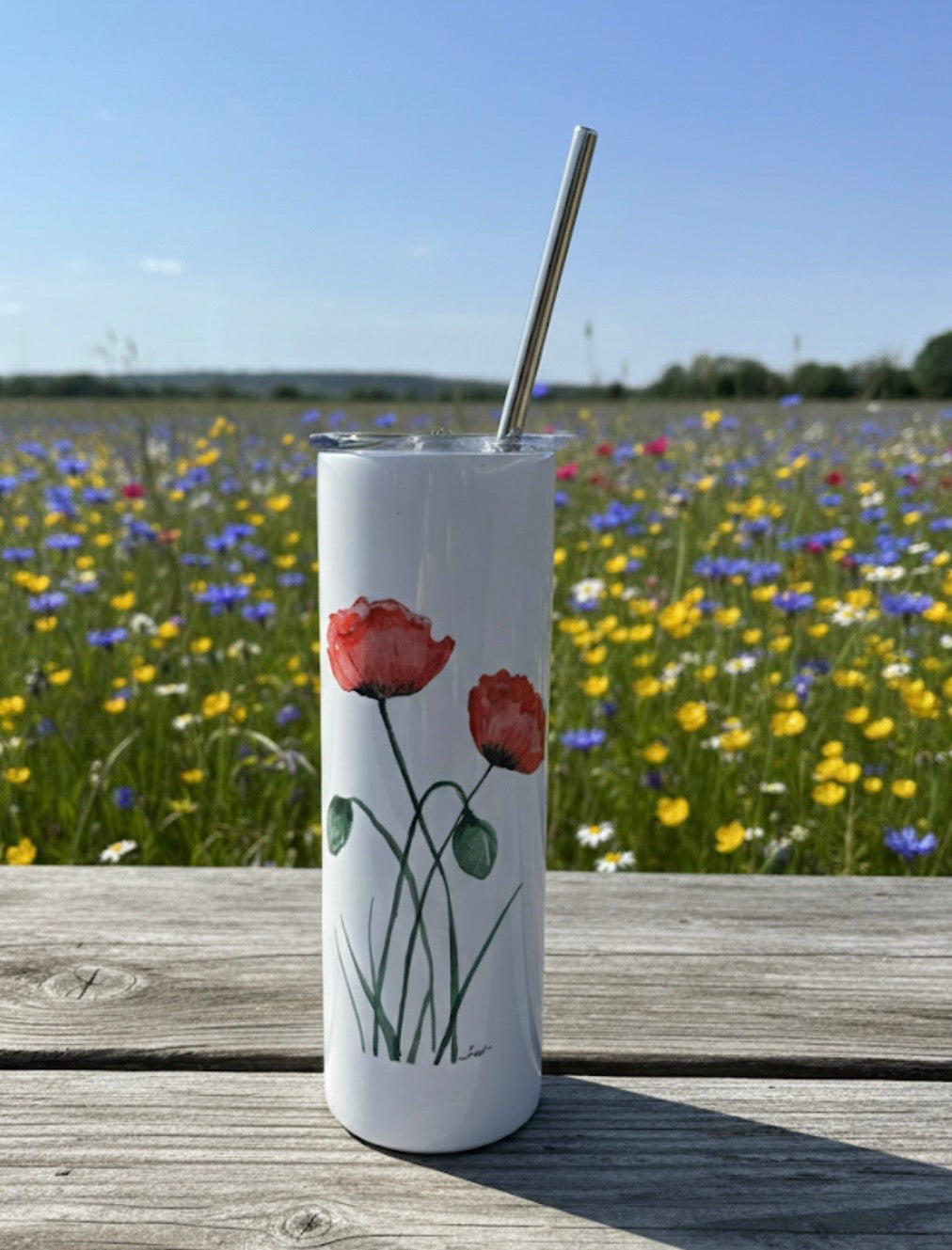 20oz Insulated Skinny Tumbler Poppies Original Art Series