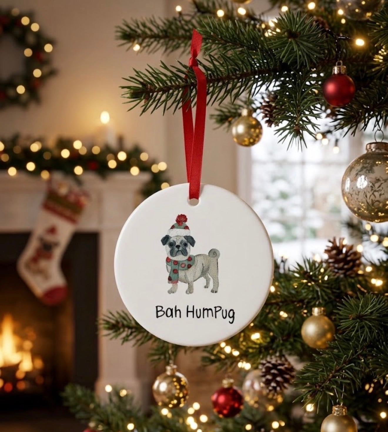Bah HumPug Ceramic Christmas Ornament