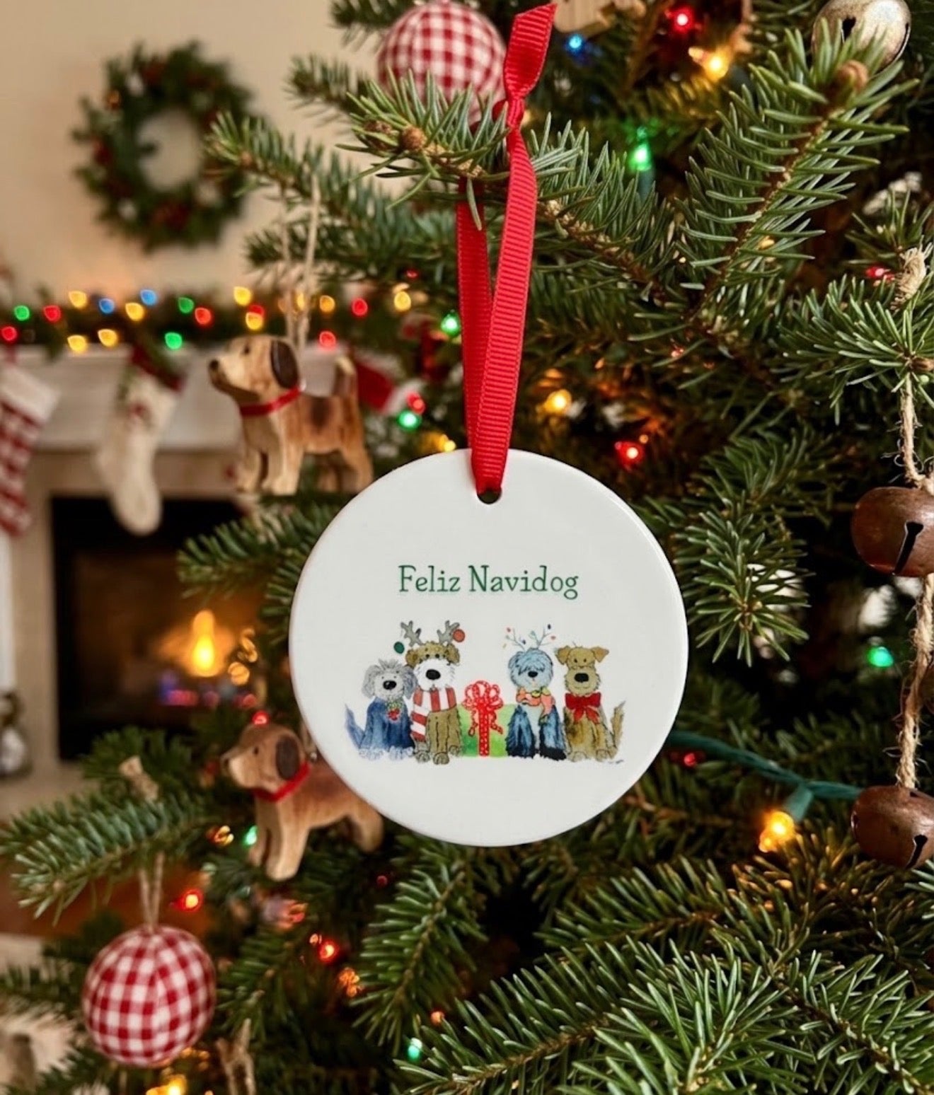 Feliz Navidog Ceramic Christmas Ornament