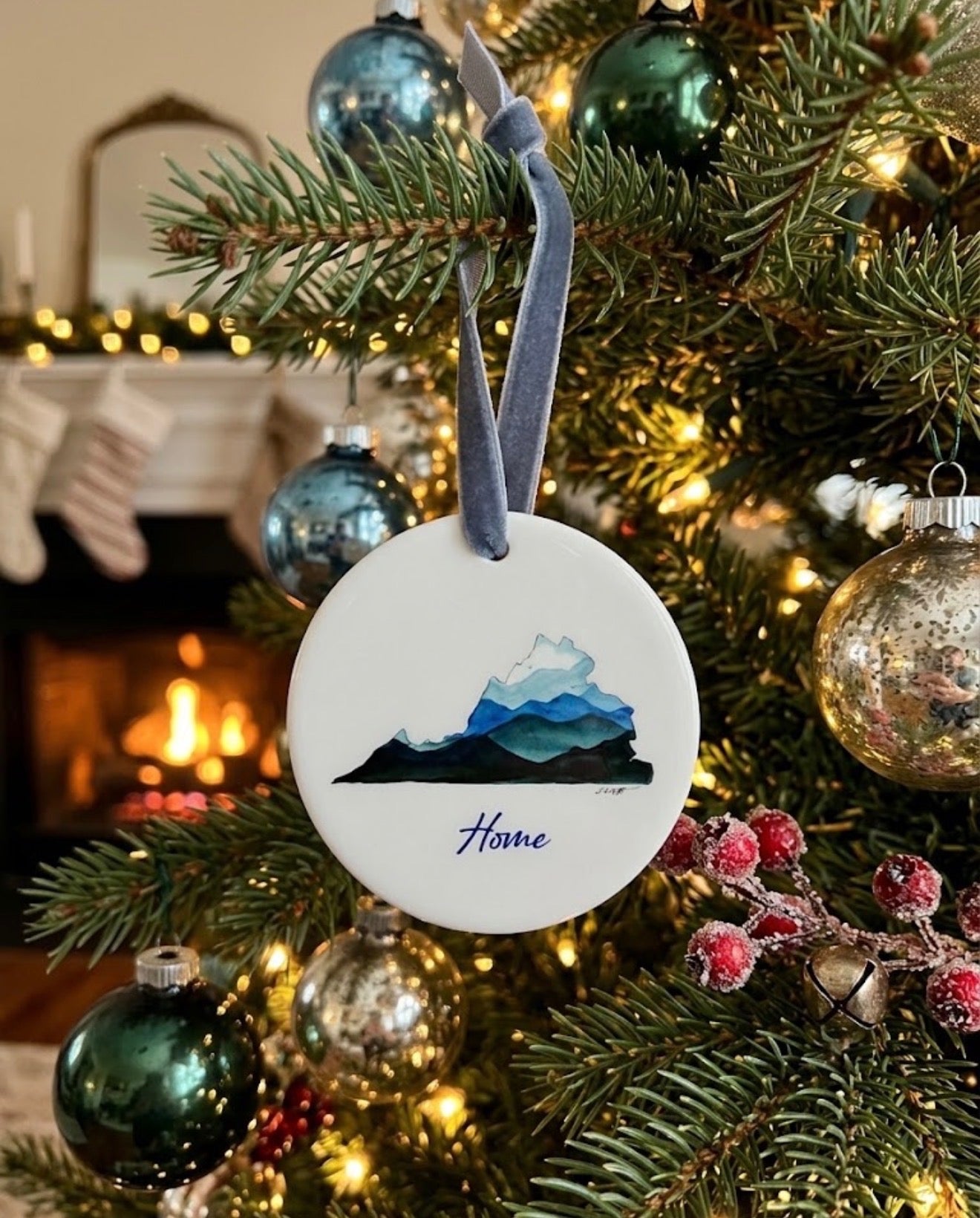 Virginia Mountains Home Ceramic Christmas Ornament