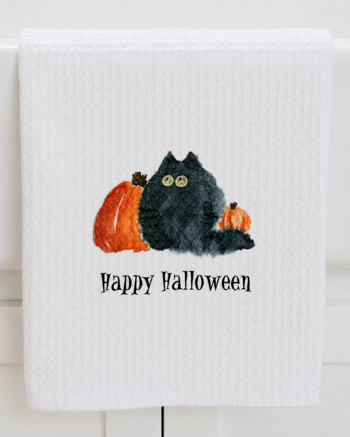 Microfiber Kitchen Towel Watercolor Art Halloween Black Cat Pumpkin