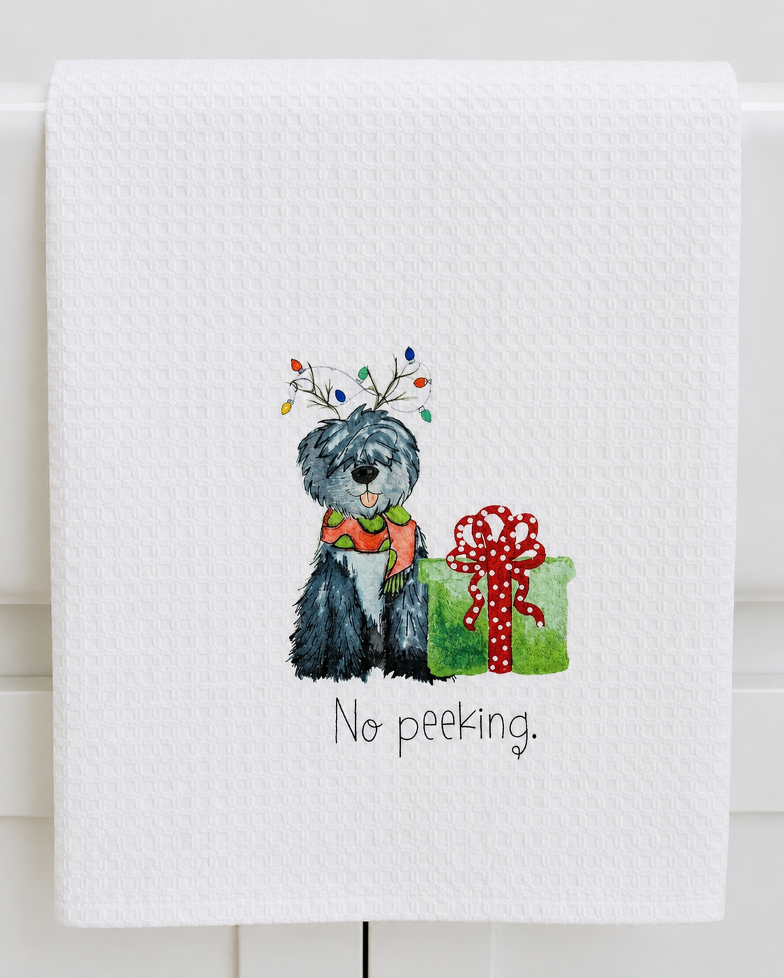 Microfiber Kitchen Towel Watercolor Art Xmas No Peeking