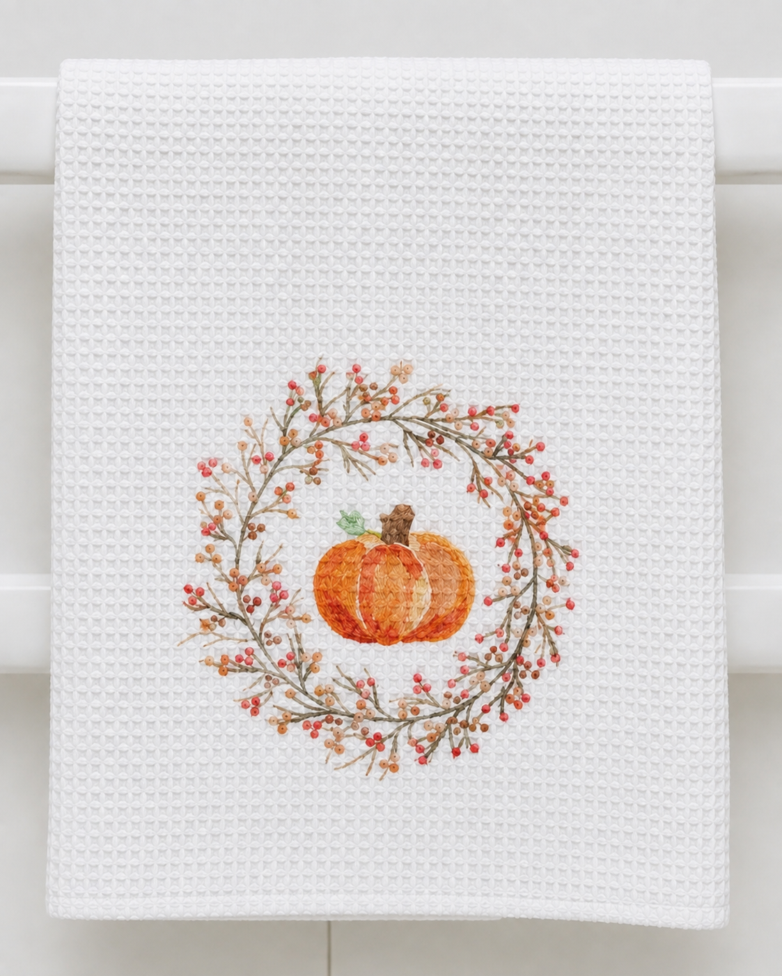 Microfiber Kitchen Towel Watercolor Art Fall Pumpkin Wreath
