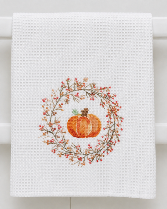 Microfiber Kitchen Towel Watercolor Art Fall Pumpkin Wreath