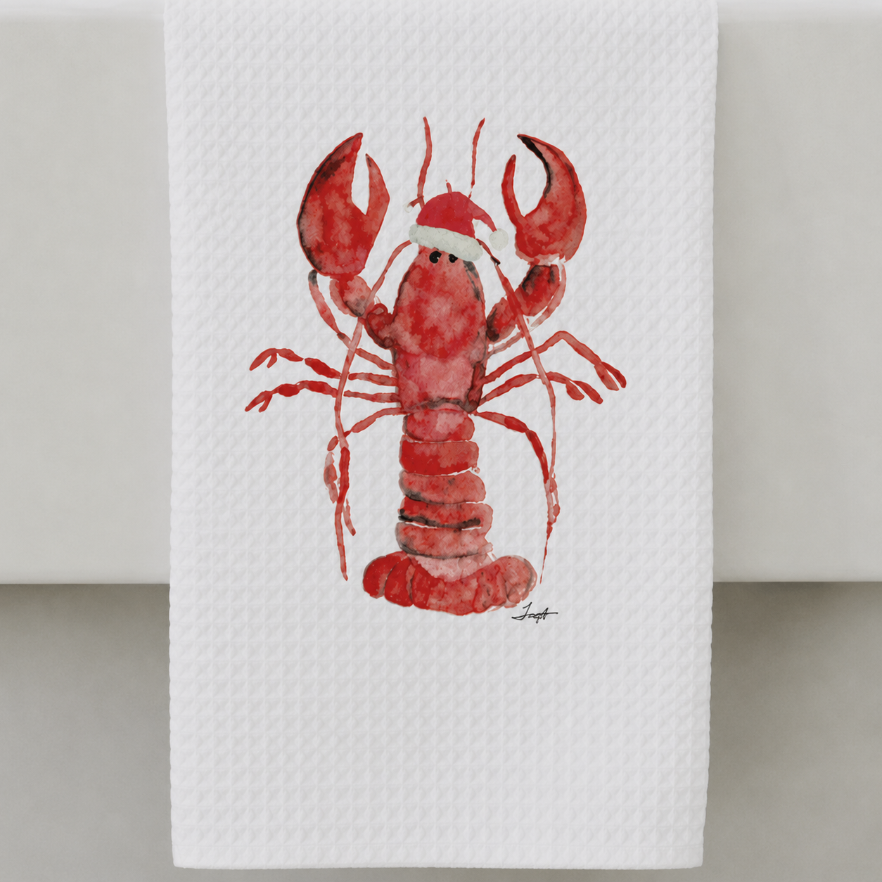 Microfiber Kitchen Towel Watercolor Art Xmas Lobster Santa